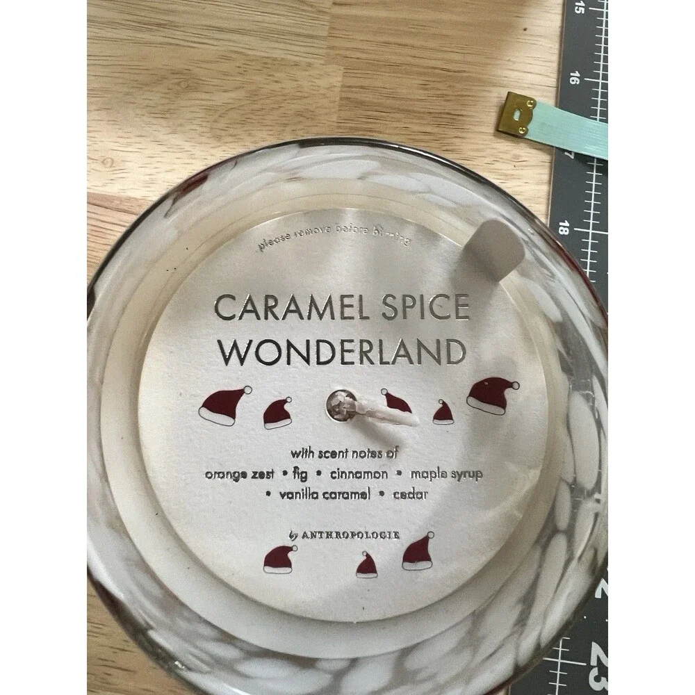 Anthropologie Icon Glass Candle white santa hat caramel spice wonderland winter